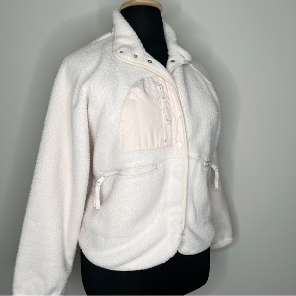 NWT Free People Movement Pale Pink Canvas Hit The Slopes Fleece Snap Jacket L - Picture 3 of 10